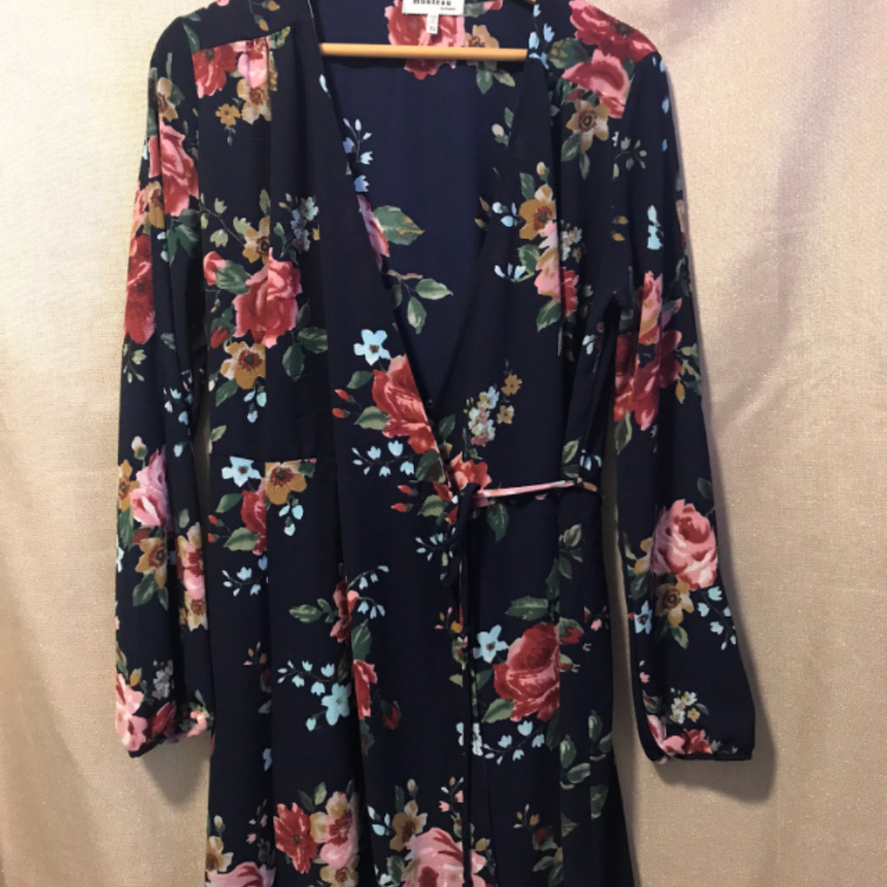 Monteau Floral Wrap Dress with sleeves